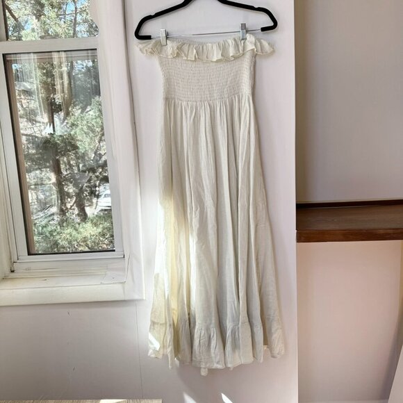 New Free People Lush Life Linen Strapless Midi Dress Ivory White - Picture 6 of 9